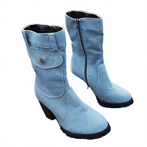 Sh10846a Botas de Moda Otoño Invierno para Mujer, de Mezclilla, Punta Redonda, Tacón Alto, Cierre de Cremallera en el Tobillo, Suela de Goma Sólida 2024 - Product Image 3