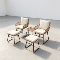 Ensemble de table et chaises en rotin et métal durable, moderne et contemporain, 5 pièces, avec 2 chaises, 2 repose-pieds, 1 table pour usage extérieur