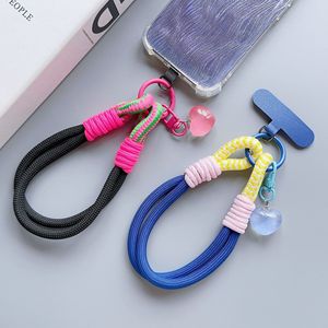 Universal Mobile Phone Lanyard Y2K Pink Love Heart Charms Rope Anti-loss Pendant Strong Wrist Short Straps Band for iPhone