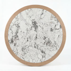 <b>White</b> Marble <b>Table</b> Top with Grey Wood Edge <b>Round</b> Design Modern Industrial Style for Restaurant Hotel & Outdoor Use - Product Image 5