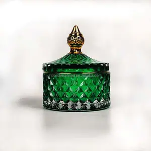 Custom LOGO 6oz Recycled Green Gross Crystal Diamond Pattern Candle Jar FOR Home Decoration