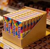 Présentoirs de comptoir pliables écologiques personnalisés pour barres chocolatées, en carton ondulé blanc, pour bonbons