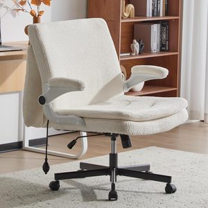 Criss Cross Legged Office <b>Chair</b> with Flip-Up <b>Back</b>&Dynamic Airbag Lumbar <b>Support</b>, Wide Seat Desk <b>Chair</b>, Flip-Up Arms with Wheels - Product Image 1