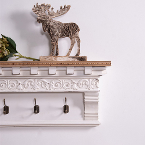 Étagère murale en bois massif de style nordique moderne pour l'entrée et le couloir, avec crochets pour chapeaux et manteaux - Product Image 3