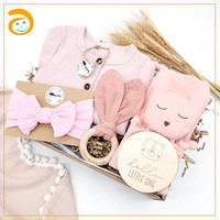 Direct Usine Coffret Cadeau Naissance Bébé Neuf-né: Ensemble Serviettes en Gaze Oreilles de Lapin en Coton, Combinaison Bébé et Jalon en Bois