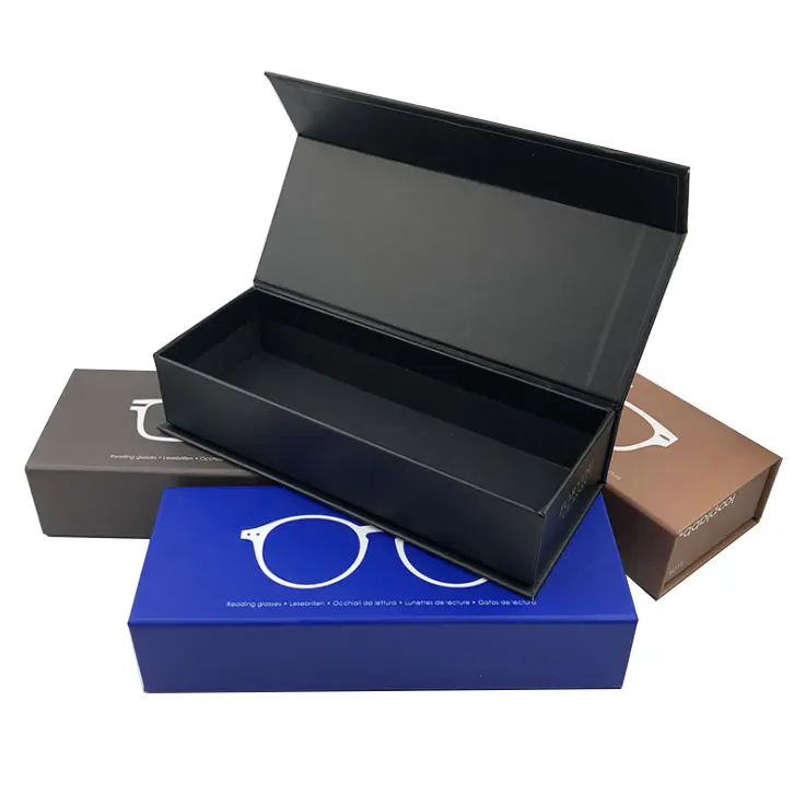 Manyetik Pu kutusu karton özel gözlük kılıfları Sunglass paketi gözlük büyük boy güneş gözlüğü ambalaj kutuları