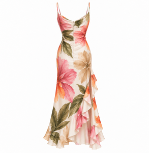 Vestido Largo con Estampado Floral, Un Hombro Descubierto, Asimétrico, con Volantes, Espalda Descubierta, para Fiestas, Ropa de Verano - Product Image 2