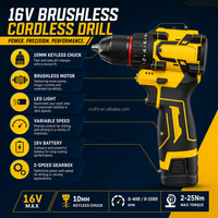 Perceuse sans fil 16V sans balais, mandrin auto-serrant 10mm, perceuse-visseuse électrique 2 vitesses pour le bricolage à domicile