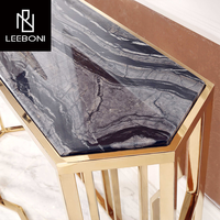 Italie Nouveau Design Forme Spéciale Entrée Or Base en Acier Inoxydable Table Console Entrée Dessus en Marbre Salon Table Console