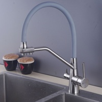 Robinet de cuisine transfrontalier en alliage de cuivre, style américain, à poser sur plan, trois-en-un, chaud-froid, orientable omnidirectionnellement, pour légumes