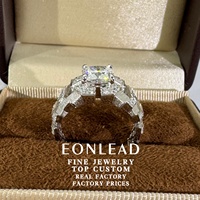 Bague de fiançailles vintage en or 9K 10K 14K 18K et platine PT950 avec diamant de laboratoire taille princesse 2 carats VVS2 et pavé multi-formes à bande large