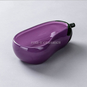 Cuencos para Aperitivos en forma de vegetales con logotipo personalizado, para <span class=keywords><strong>microondas</strong></span>, horno para lavavajillas, cuenco de cerámica para ensalada con estilo creativo de berenjena - Product Image 3