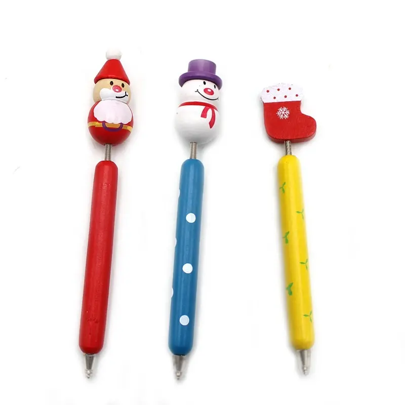 Großhandel Kinder Weihnachts geschenke Cartoon Holz Kugelschreiber