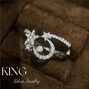 แหวนเงินแท้ King Silver Jewelry Star Moon S925 ประดับเพชรแบบไมโครเพฟ ดีไซน์ทันสมัยสำหรับทุกเพศ เหมาะเป็นของขวัญ - Product Image 1