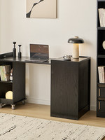 Bureau pliant nordique en bois massif avec bibliothèque intégrée ; Bureau compact pour ordinateur à domicile, coiffeuse de chambre, poste de travail/étude sans assemblage