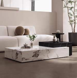 2026 意大利豪华现代简约高端咖啡桌套装，橡木材质，配石板和大理石，适合家庭客厅 - Product Image 6