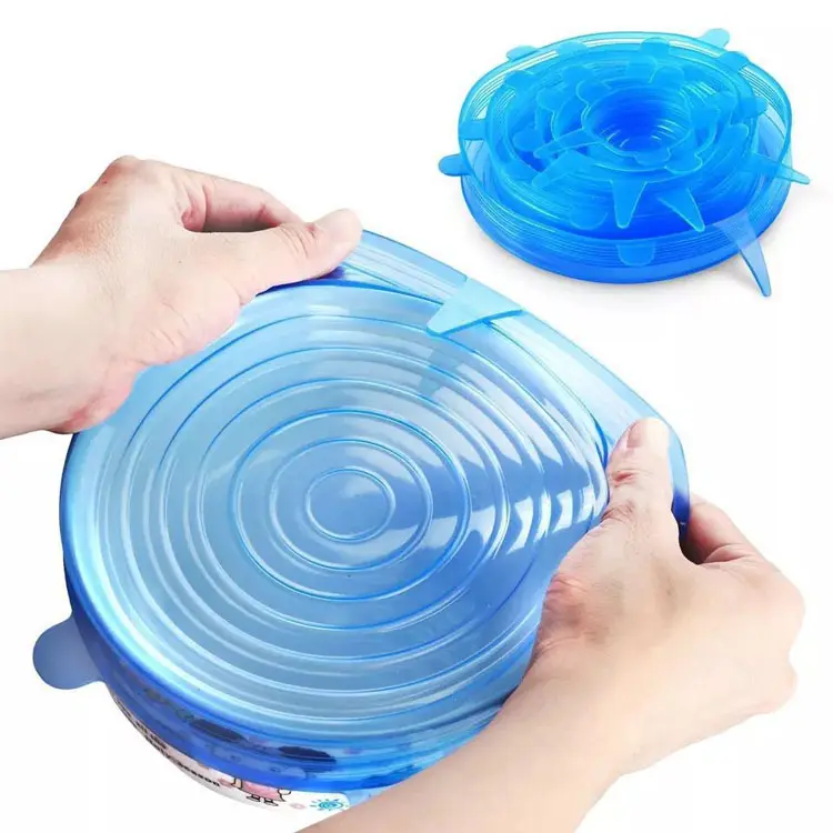 Multifunctional 6 pack silicon food lid set bowl cover with various sizes,Food saving silicone stretch storage lids organizer