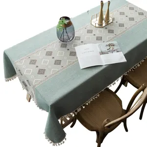 Vêtements de Table en lin brodé avec pompon, nappe rectangulaire douce bordeaux, pour salle à manger d'hôtel