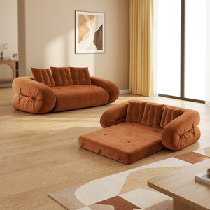 <b>Antique</b>-Style 2-Seater Foldable Velvet <b>Sofa</b> Bed Extendable Lazy Double Beds Vacuum Compression Double for Living Room - Product Image 4