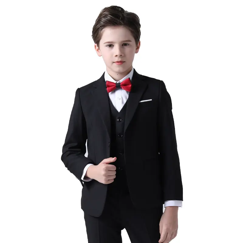 Setelan Formal anak laki-laki, grosir setelan slim fit Fashion 5 buah setelan panggung kinerja hitam Navy