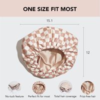QINGYAN Bonnet de Douche Imperméable à Carreaux Doublé Satin Réutilisable Réglable Grande Ouverture Unisexe