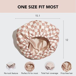 Gorro <span class=keywords><strong>de</strong></span> <span class=keywords><strong>Ducha</strong></span> QINGYAN a Cuadros, Impermeable, Forrado <span class=keywords><strong>de</strong></span> Satén, Reutilizable, Ajustable, <span class=keywords><strong>de</strong></span> Boca Ancha, Unisex - Product Image 3