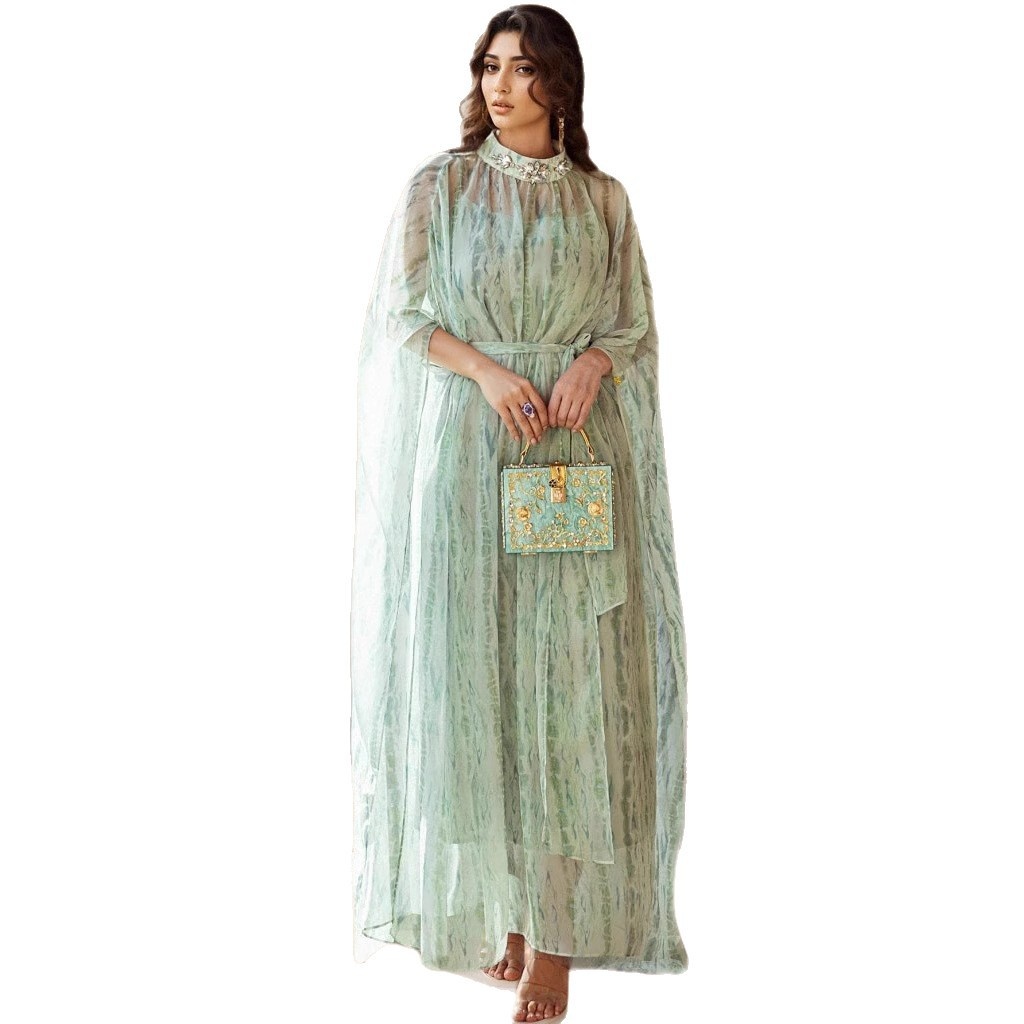 green emerald velvet dress Green Mother of The Bride Dress Elegant Casual V Neck Floor Length Chiffon 3 4 Length Sleeve with Crystals 2025 main image 0