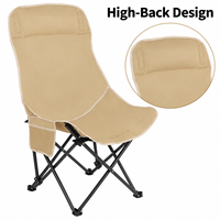Chaise de camping pliable à dossier haut kaki avec structure en acier et sac de transport