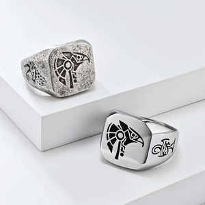 Vintage Distressed Egyptian Pharaoh Horus Sky God <b>Titanium</b> Steel <b>Ring</b> For <b>Men</b> Unique Artistic Jewelry - Product Image 1