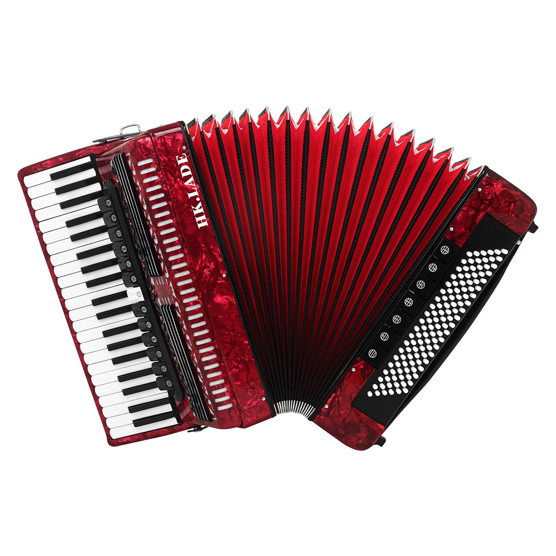 HK LADE 41鍵120バス アコーディオン 赤色 ポータブル楽器 付属品付き
