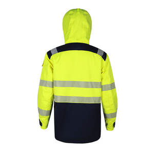 Chaqueta de Trabajo de Alta Visibilidad con Capucha y Franjas Reflectantes para Fábrica, Taller, Ropa de Seguridad, Material de Algodón, Color Azul Marino - Product Image 4