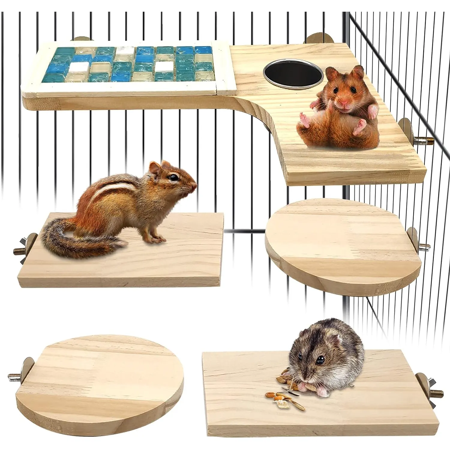 Ensemble de plate-forme de Cage de Hamster en bois Rebords et plates-formes de Chinchilla en bois Accessoires de Cage ronde en forme de L Rectangle