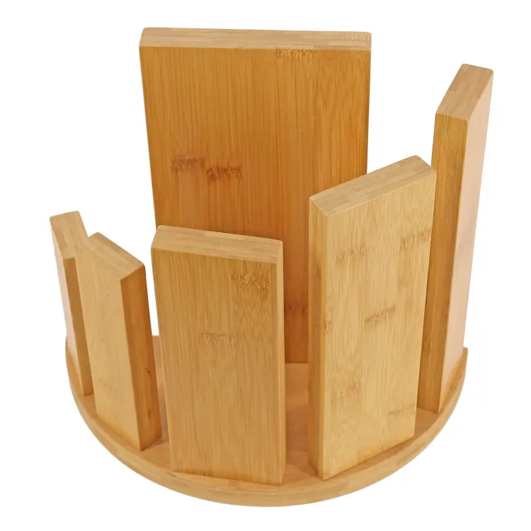 Commercio all'ingrosso su ordinazione naturale utensili da cucina del desktop di bambù rotondo magnetico di legno di blocco della lama