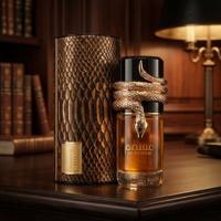Parfum Oud Arabe de Luxe Liquide 100ml, Parfum Oriental Boisé Longue Durée pour Homme EDP, Écologique, Design Unique Serpent Doré
