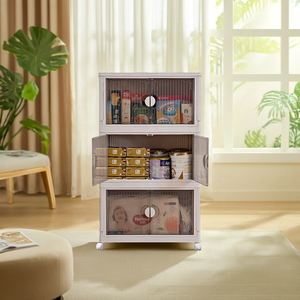 Boîte de <span class=keywords><strong>rangement</strong></span> en plastique transparente fauve pliable Vêtements Jouets Snacks Organisateur <span class=keywords><strong>Placard</strong></span> avec porte - Product Image 5