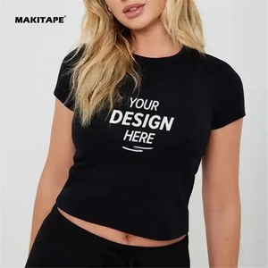 HG667 Camiseta Corta Ajustada de Verano para Mujer, con Logotipo Personalizado, Estilo Sexy, Lisa, al por Mayor - Product Image 4