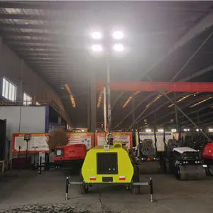 Tour d'éclairage mobile de 9m LED Tour d'éclairage portable à levage hydraulique Lampe aux halogénures métalliques Tour d'éclairage à levage manuel