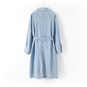 Cappotto Lungo in Denim <span class=keywords><strong>Azzurro</strong></span> di Alta Qualità per <span class=keywords><strong>Donna</strong></span>, Nuova Moda con Cintura, Produzione di Fabbrica - Product Image 4