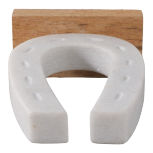 Scultura moderna a forma di ferro di cavallo in marmo su base di legno, elegante statua per decorare casa, bagno, ufficio, soggiorno - Product Image 6