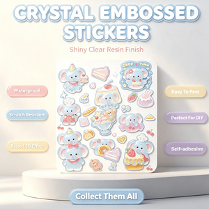Dessert Elephant Cartoon Adhesive Stickers PVC <b>Gloss</b> Lamination Home Decoration Sticker Sheets - Product Image 2