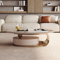 Ensemble table basse ovale en marbre de luxe moderne en acier inoxydable avec rangement design élégant maison salon canapé centre meubles décor