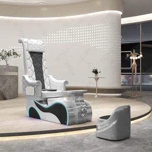 Silver new style pedicure chair with massage high back strap and drainage pump can be customized in color