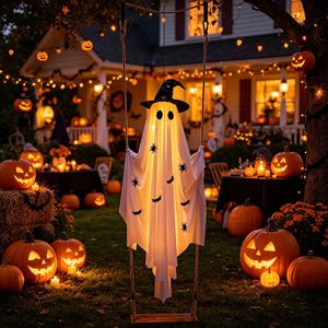 Lámpara Colgante de Fantasma con Sombrero de Bruja para Halloween, 8 Modos, Control Remoto, para Decoración de Jardín, Patio, Puerta o Casa Embrujada - Product Image 4
