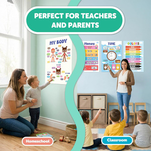 Pósters Educativos Coloridos, Pósters <span class=keywords><strong>de</strong></span> Aprendizaje para Niños Pequeños, Tabla <span class=keywords><strong>de</strong></span> Números y Letras ABC Laminada, Decoración para Aulas Preescolares - Product Image 2