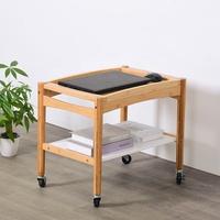 Chariot de service en bois mobile personnalisé avec roues verrouillables, organisateur de rangement à double niveau pour cuisine et salon