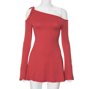 <span class=keywords><strong>Monospalla</strong></span> con collo inclinato a maniche lunghe abiti da donna alla moda - Product Image 6