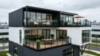 Maisons conteneurs en promotion : système de support complet, excellente isolation, structure en acier haute résistance pour hôtels et bureaux