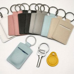 Mini Access Control Keychain Pouch Portable Pu Leather <b>Key</b> <b>Ring</b> Square Id Badge Card Holder - Product Image 1