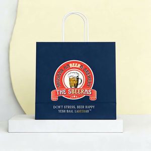 Custom Kraft Paper <b>Bag</b> with White Handle for Craft Beer Packaging Eco-Friendly Full-Color Logo Printing - Product Image 3