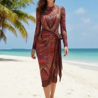 Maillot de bain de haute qualité, nouveau style russe, deux pièces, style robe, en maille, à manches longues, anti-UV, imprimé, pour femmes
